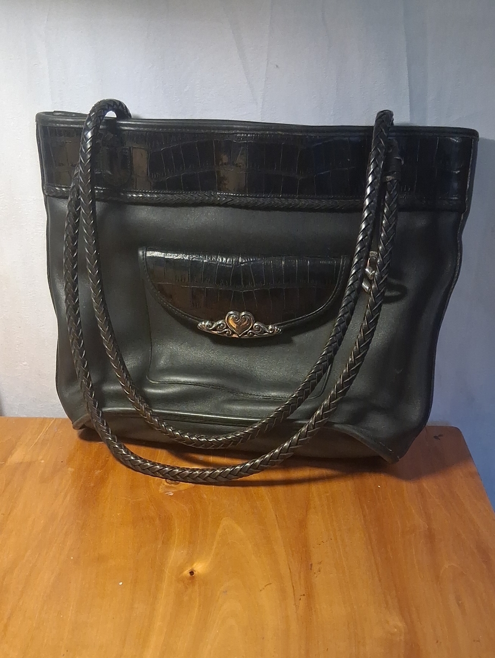 Brighton Vintage Classic Black Braided-Handle Tote Bag